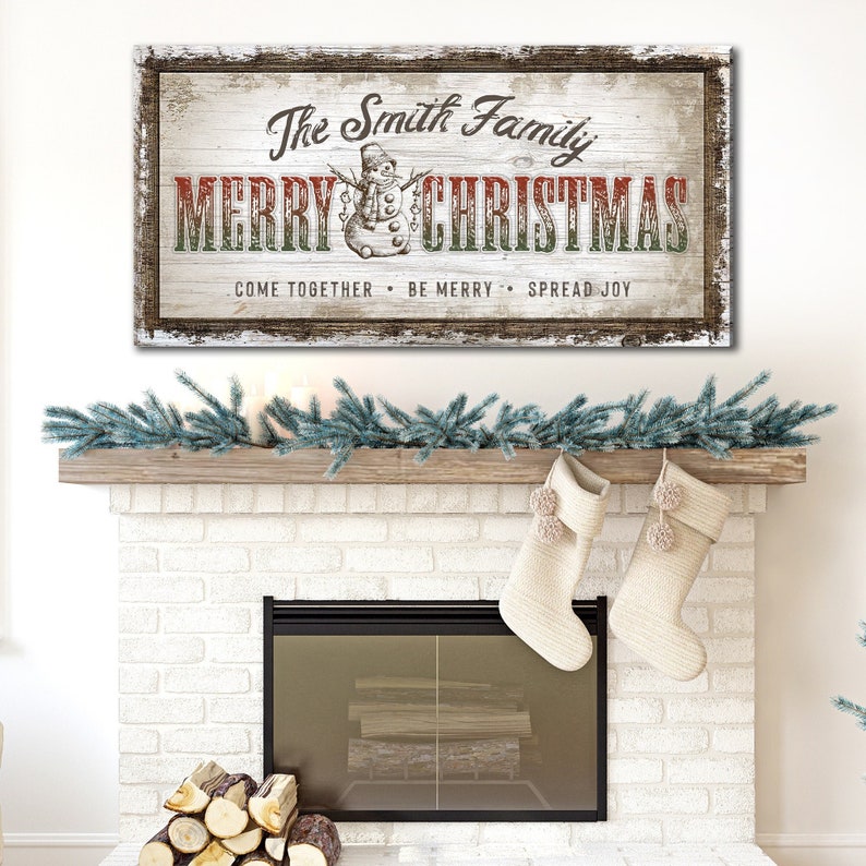Personalized Christmas Sign | Christmas Decor Family Name | Christmas Snowman Print | Family Name Sign Winter Wall Art | Holiday Decor Style 1