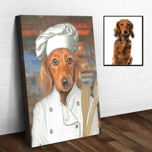 Dog Chef Pet Portrait | Custom Dog Portrait | Dog Lover Gift Wall Decor | Chef Hat Dog Wall Art | Pet Memorial Gift Dog Canvas Art