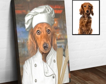 Pet Chef Portraits, Custom Chef Dog Portrait, Pet Chef Portrait Canvas, Kitchen Décor Portrait, Funny Pet Portrait Photos, Pet Lover Gift