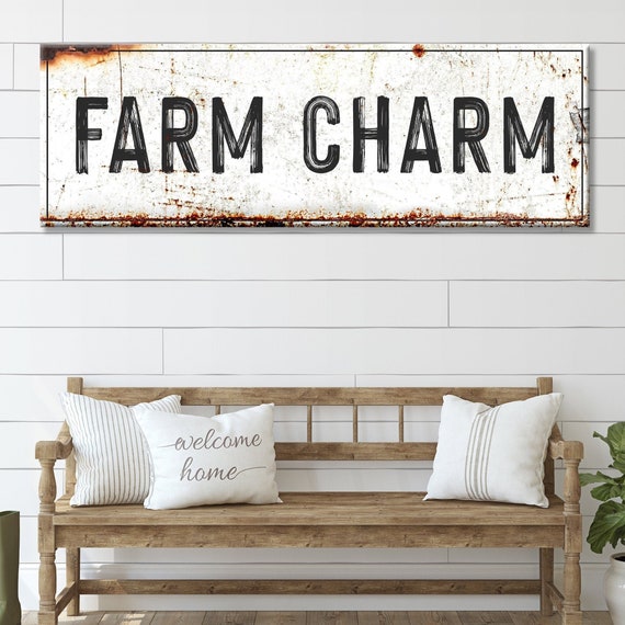 Farm House Decor | Farm Charm Sign | Living Room Wall Decor Farmhouse Canvas | Farmhouse Wall Art Home Decor | Housewarming Gift