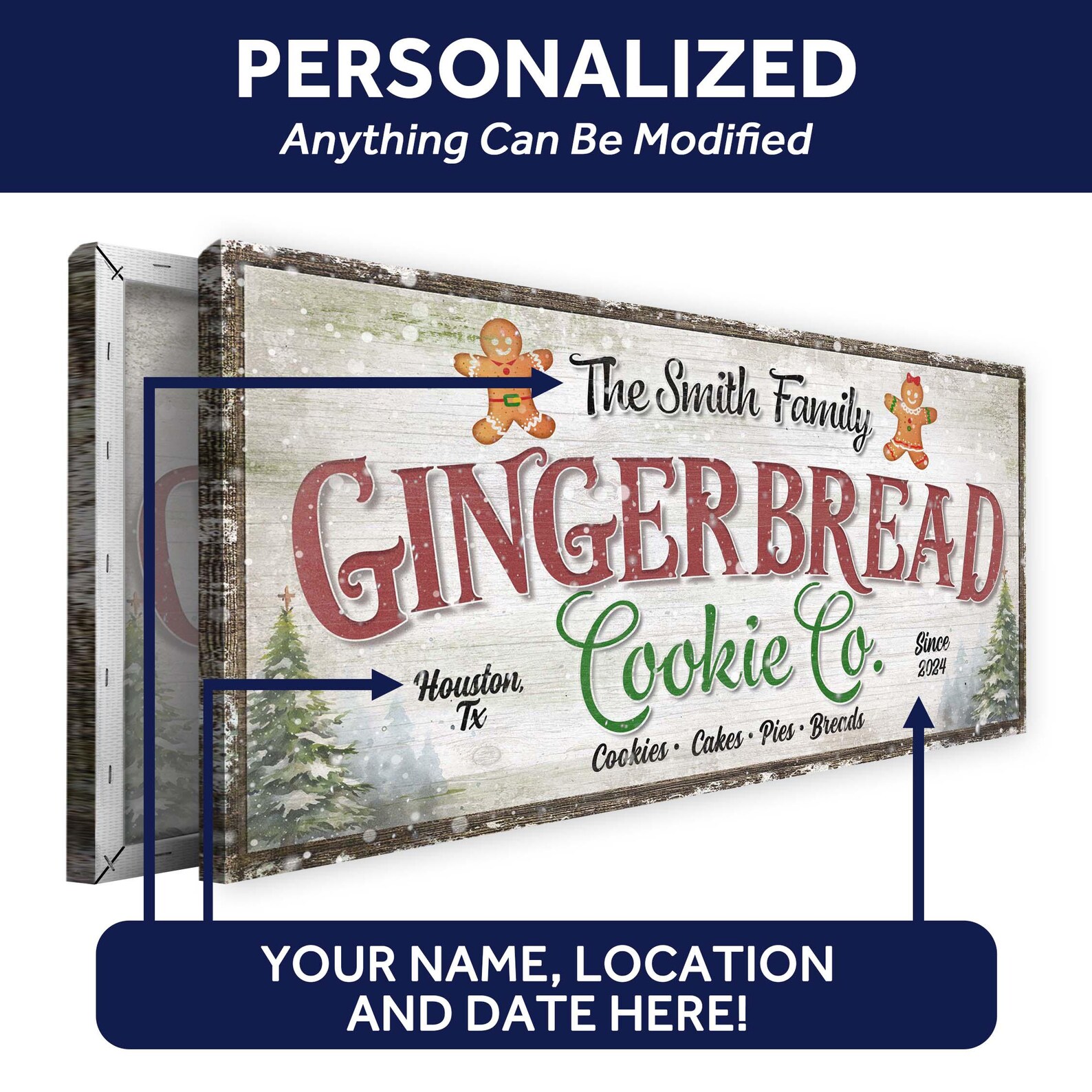 Family Gingerbread Bakery Christmas Sign | Christmas Bakery Canvas Sign ...