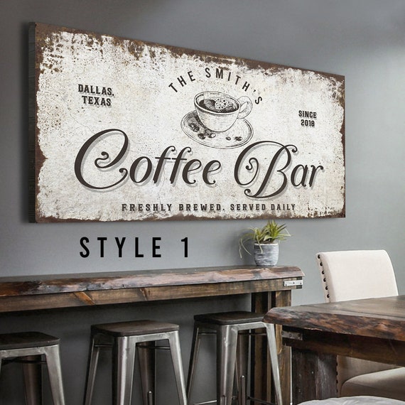 Coffee Sign Coffee Bar Decor Kitchen Sign Coffee Bar Sign Personalized Coffee Kitchen Wall Decor Coffee Bar Ideas Canvas Coffee Sign