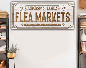 Personalized Flea Market Canvas Sign | Flea Market Sign Decor | Modern Farmhouse Decor | Antiques Sign Canvas | Buy Sell and Trade Sign