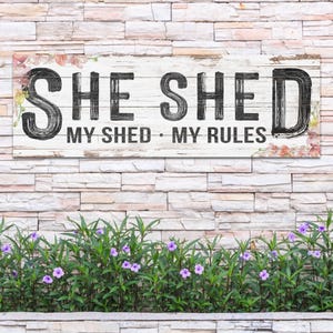 She Shed Sign | Gift For Mom | She Shed Wall Decor | Modern Farmhouse Decor | Rustic Garden Shed Wall Sign | She Shed Floral Canvas Decor