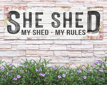 She Shed Sign | Gift For Mom | She Shed Wall Decor | Modern Farmhouse Decor | Rustic Garden Shed Wall Sign | She Shed Floral Canvas Decor
