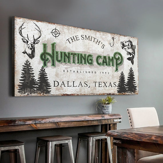 Hunting Gifts for Men Personalized Name Sign Hunting Camp Wall Decor Rustic  Hunting and Fishing Sign Wall Art Antler Sign Decor Ideas 