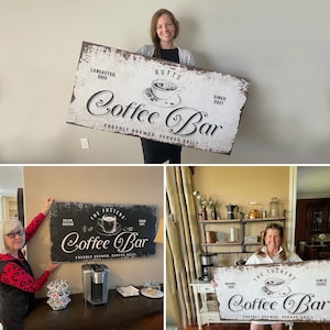 Coffee Bar Sign Freshly Brewed Coffee Beans Artwork Large Wall Art Coffee Station Sign Personalized Housewarming Gift for Coffee Lovers image 2
