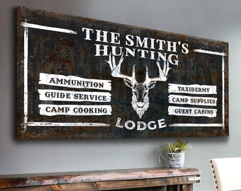 Deer Hunting Decor | Name Sign Canvas Hunting Lodge Sign | Antler Deer Sign Hunting Sign Wall Decor | Personalized Deer Hunting Gift For Him