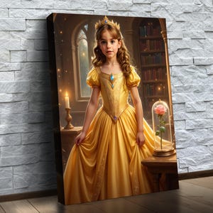 Beauty and the Enchanted Rose | Custom Belle Princess Room Decor | Fairytale Canvas Art |  Nursery Artwork | Birthday Backdrop For Girls