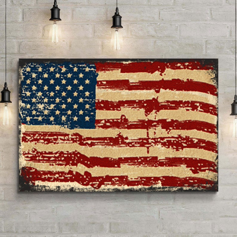 American Flag Canvas Wall Art | 4th of July Decorations | Rustic ...