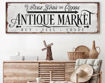 Personalized Antique Market Sign | Antique Store Sign Wall Art | Vintage Flea Market Decor | Trading Company Sign | Buy Sell And Trade Sign