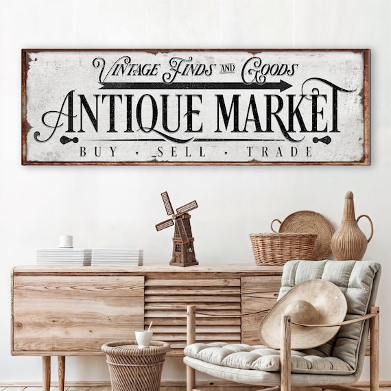 Personalized Antique Market Sign | Antique Store Sign Wall Art