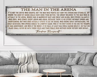Man In The Arena Canvas Wall Art | Theodore Roosevelt Quote | Inspirational Canvas Sign | Living Room Decor | Motivational Wall Decor