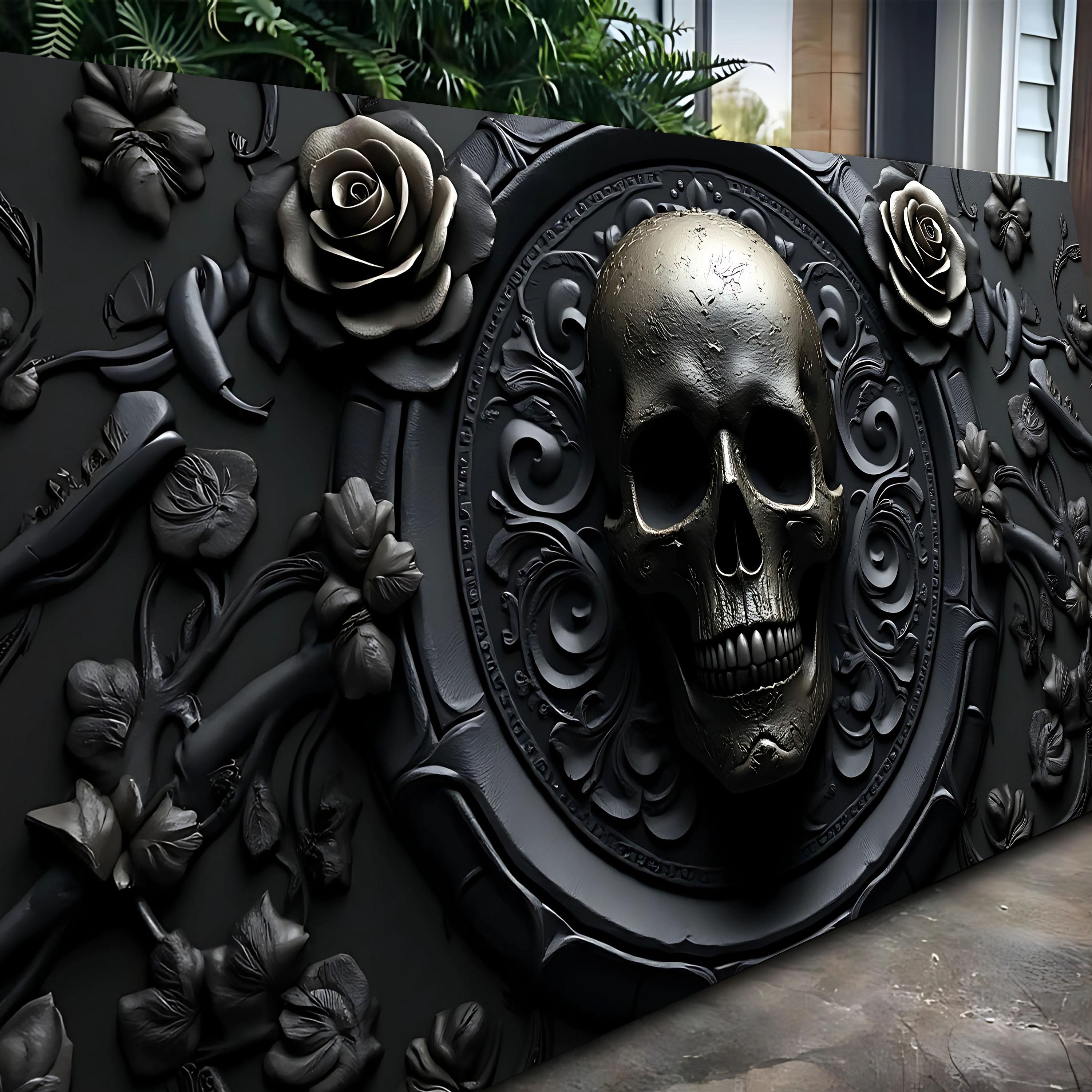 Rose and Skull Wall Art | Black Skull Wall Art Canvas | Gothic Rose ...