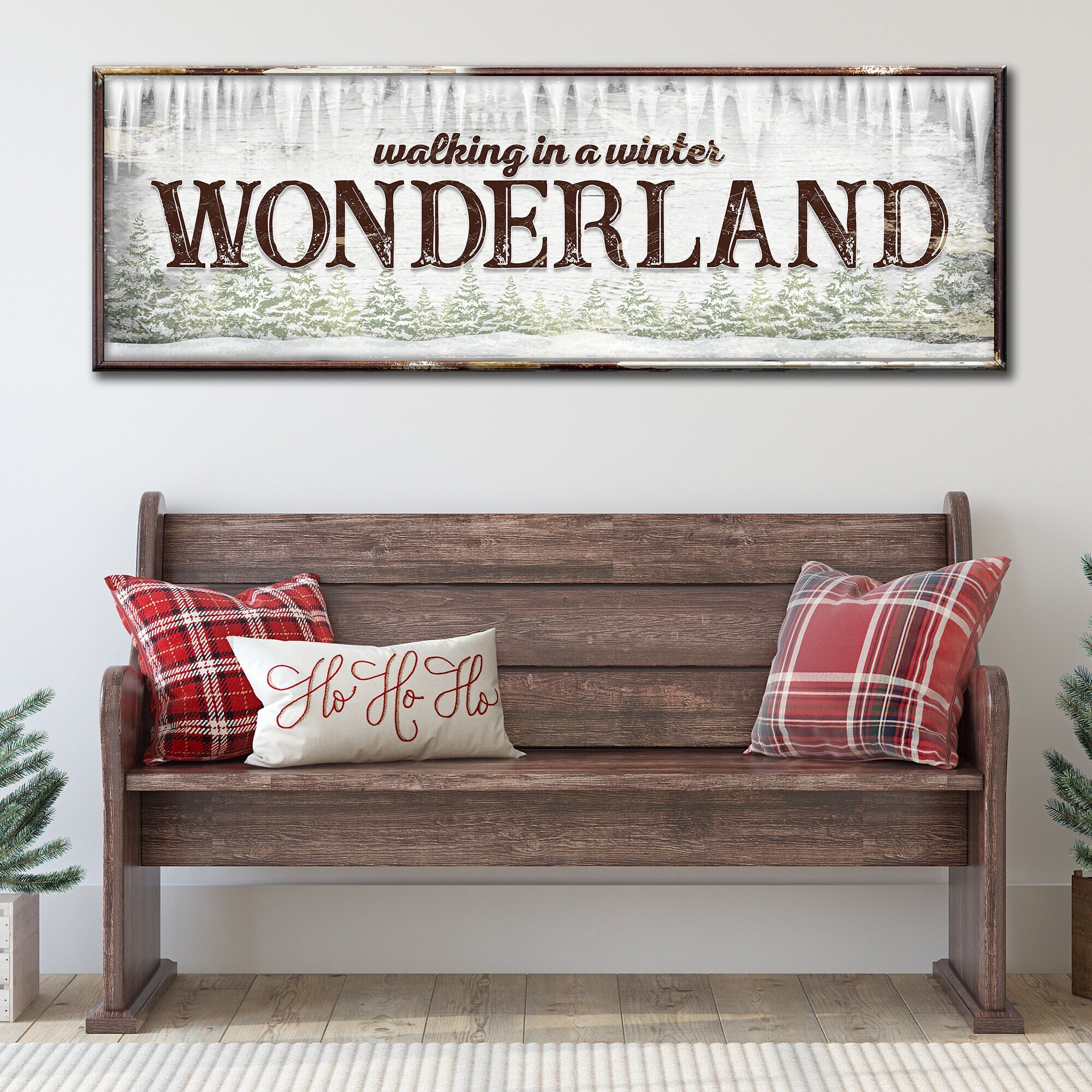 Rustic Christmas Sign Walking in a Winter Wonderland Modern Farmhouse Wall  Decor Vintage Holiday Wall Art Name Established Sign Large Print 