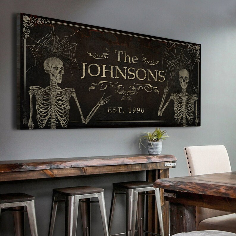 Halloween Sign Gothic Art Print, Halloween Skeleton Decor, Personalized Halloween Gift, Family Halloween Wall Art, Custom Gothic Wall Art bild 4