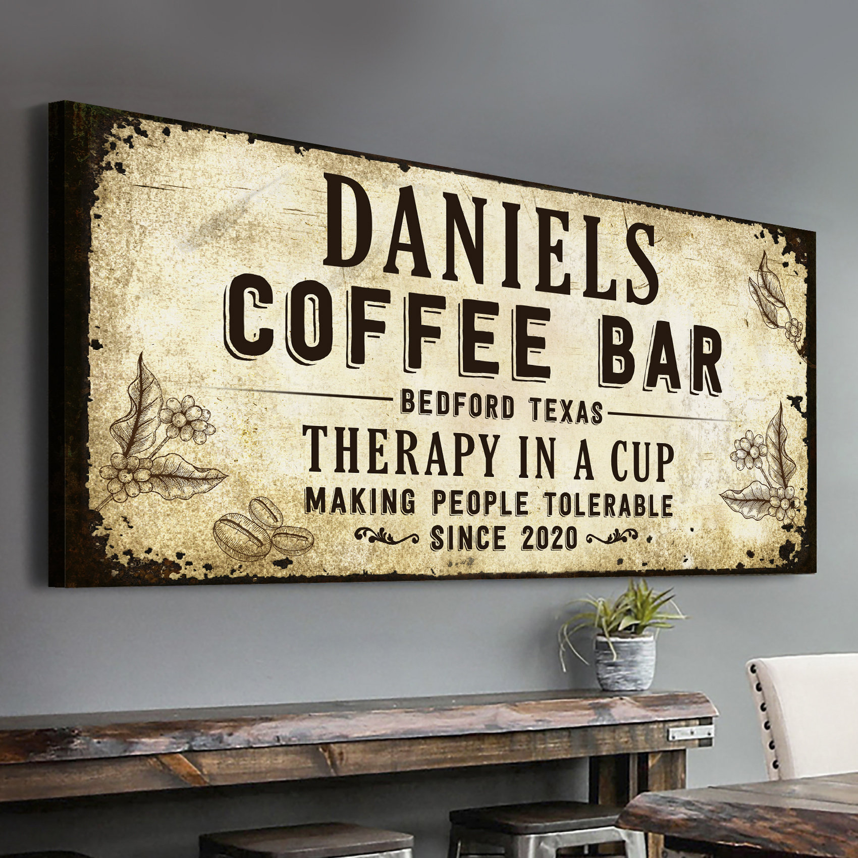 Personalized Coffee Bar Sign Vintage Styled Coffee Room Decor Etsy