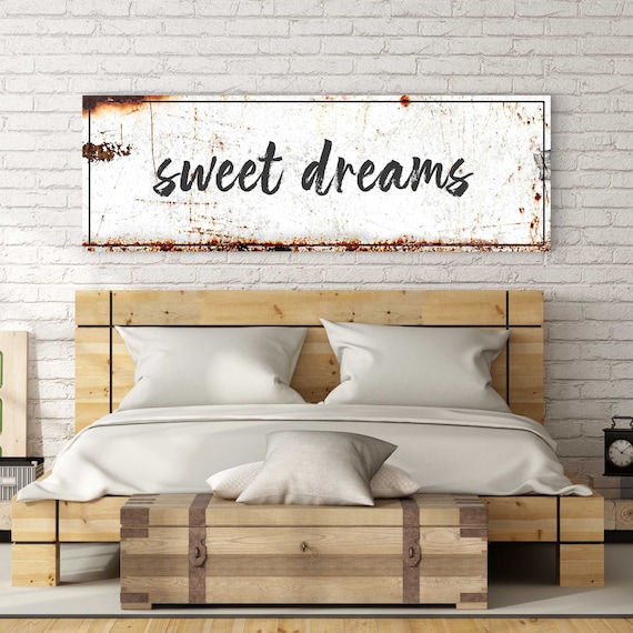 Bedroom Wall Decor Sign | Bedroom Sign Sweet Dreams Sign Over Bed | Master Bedroom Wall Art Canvas | Home Canvas Rustic Wall Decor
