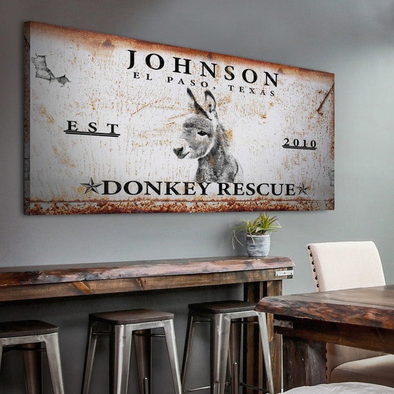 Donkey Sign Farm Wall Decor | Donkey Rescue Wall Art | Donkey Art Ranch Sign | Donkey Canvas Farm Sign | Donkey Lover Farmhouse Decor