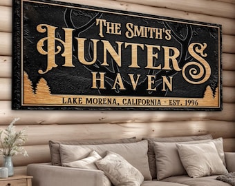 Personalized Hunters Haven Decor | Hunting Sign Wall Art | Custom Hunting Sign | Last Name Sign | Custom Gift For Hunter | Deer Antler Sign