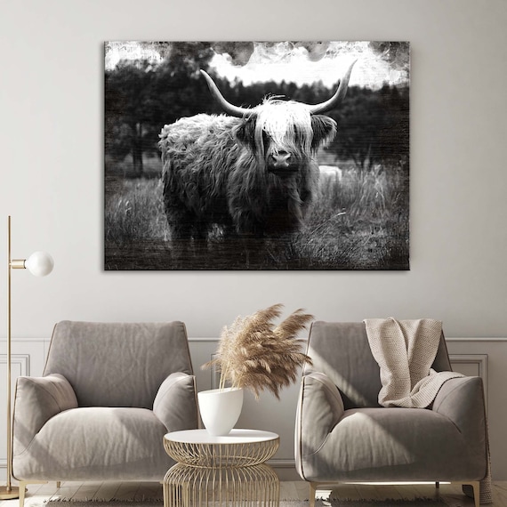 Highland Cow Canvas Cow Decor Animal Portrait Art Cattle Ranch