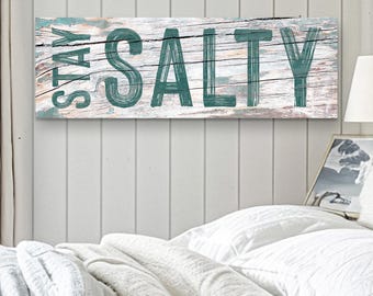 Stay Salty Coastal Sign | Stay Salty Wall Decor | Beach House Wall Art | Coastal Wall Art Decor | Bedroom Wall Art | Living Room Canvas Art