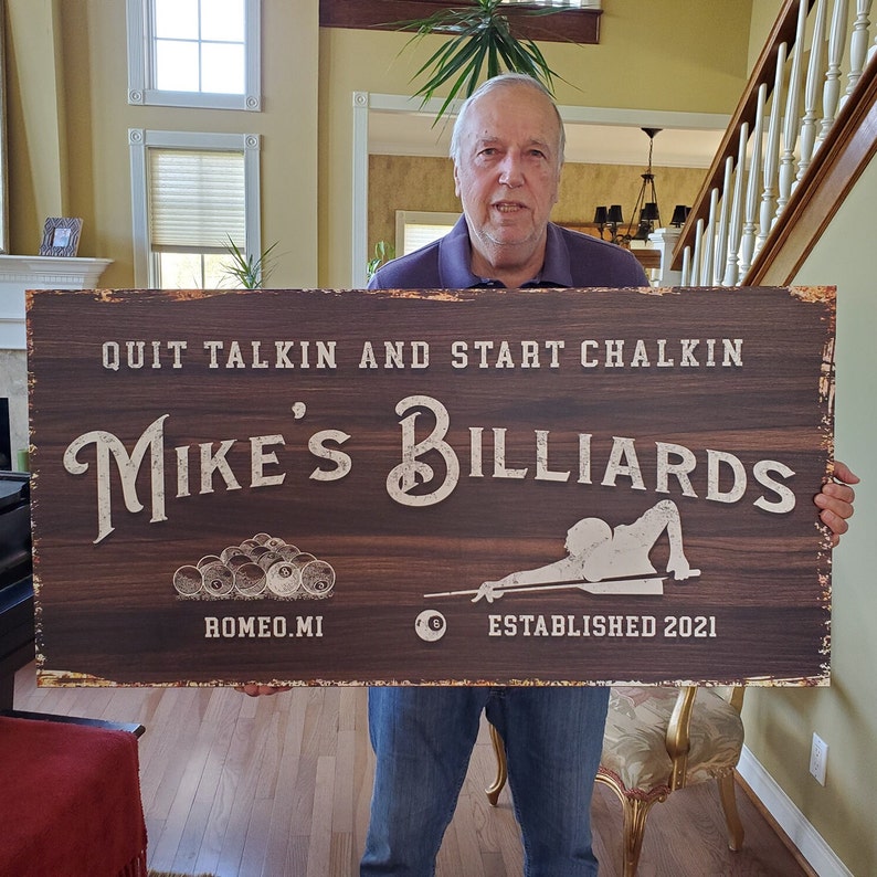 Billiard Sign | Personalized Playroom Wall Art | Pool Table Sign Gift ...