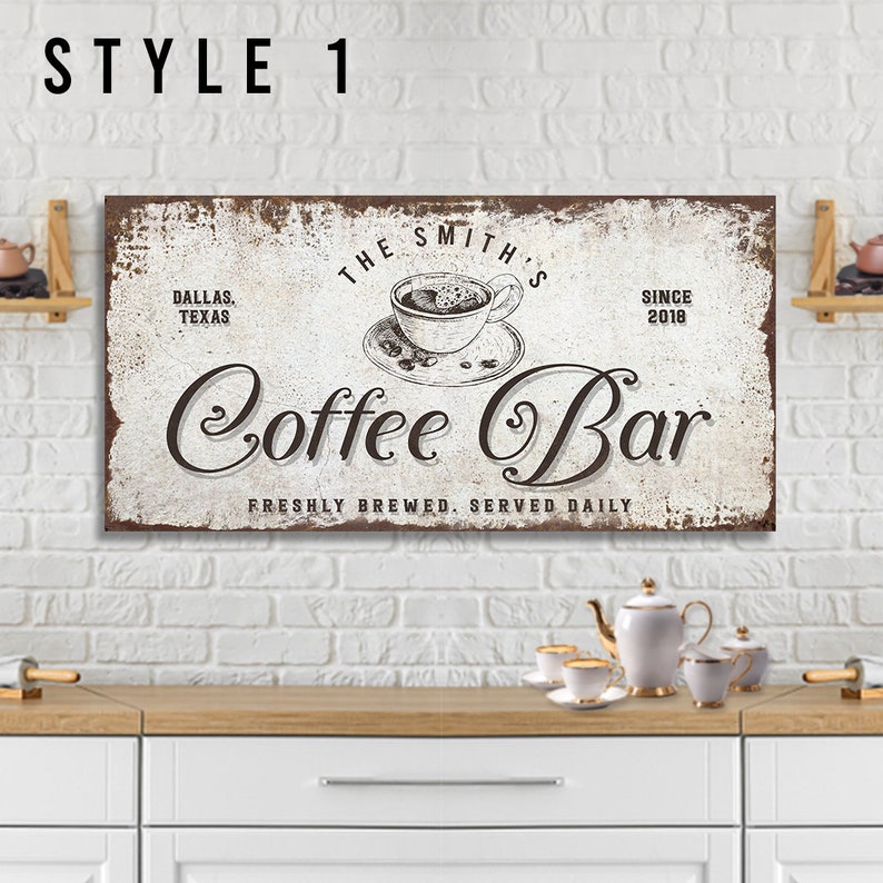 Coffee Bar Sign Freshly Brewed Coffee Beans Artwork Large Wall Art Coffee Station Sign Personalized Housewarming Gift for Coffee Lovers image 6