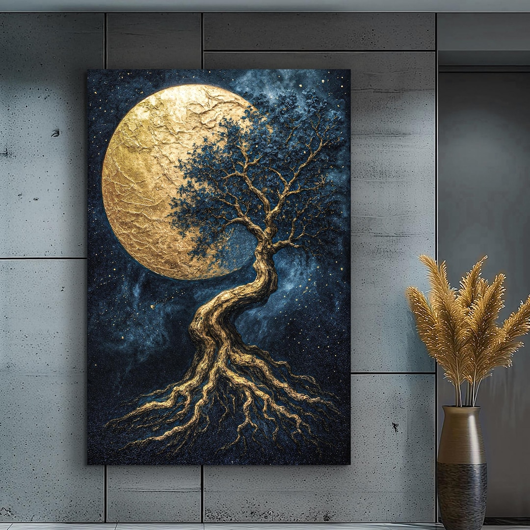 Lunar Tree of Life Wall Art Canvas | Tree of Life Night Sky Artwork ...
