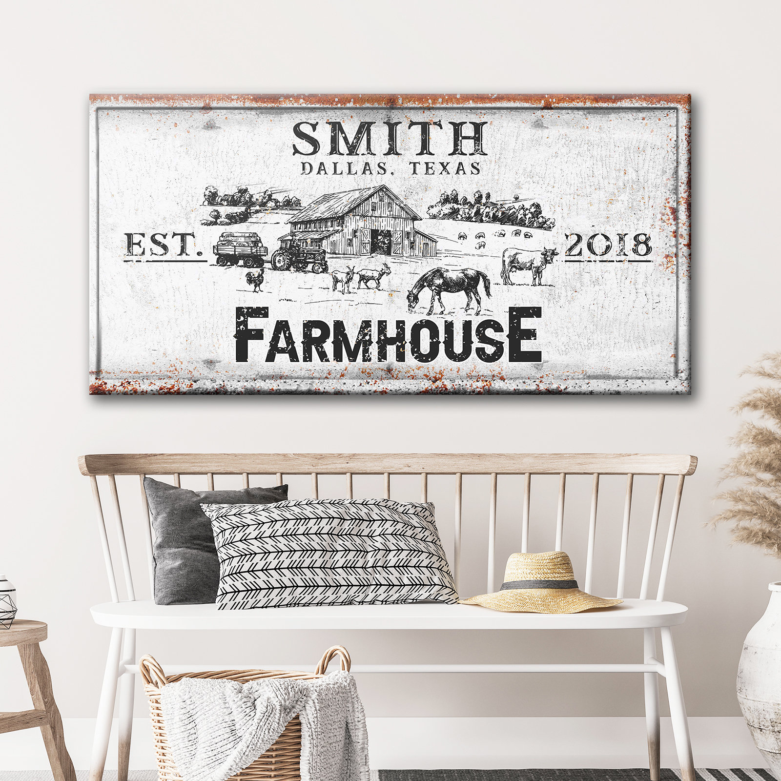Homestead Plaque with Personalized Family Name Printed Canvas mounted on wood sign decor custom wooden wall decor Farm House