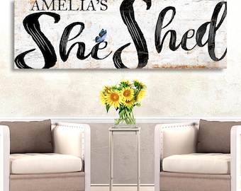 Custom She Shed Sign | She Shed Floral Canvas Decor | Rustic She Shed Wall Decor | Gift For Mom | Modern Farmhouse Decor | Garden Shed Sign