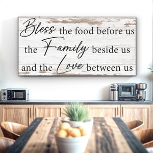 Bless The Food Before Us Canvas Sign | Kitchen Room Decor Sign | Dining Room Decor | Farmhouse Kitchen Sign | Bless The Food Prayer Canvas