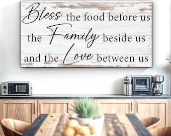 Bless The Food Before Us Canvas Sign | Kitchen Room Decor Sign | Dining Room Decor | Farmhouse Kitchen Sign | Bless The Food Prayer Canvas