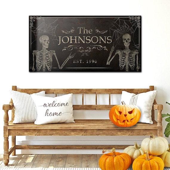 Halloween Sign Gothic Art Print, Halloween Skeleton Decor, Personalized Halloween Gift, Family Halloween Wall Art, Custom Gothic Wall Art