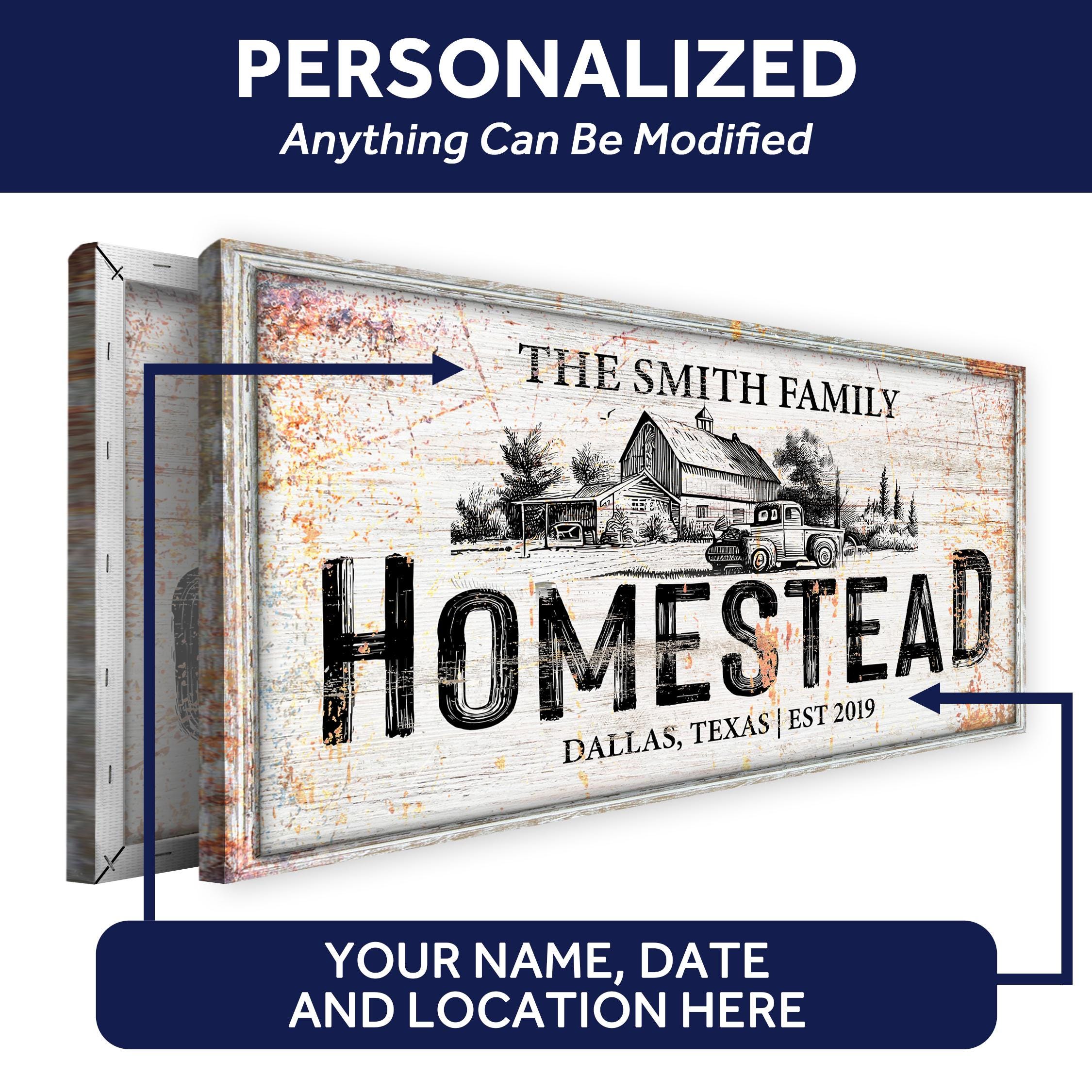 Homestead Sign Design Homestead Sign | Family Homestead Sign | Personalized Name Canvas ...