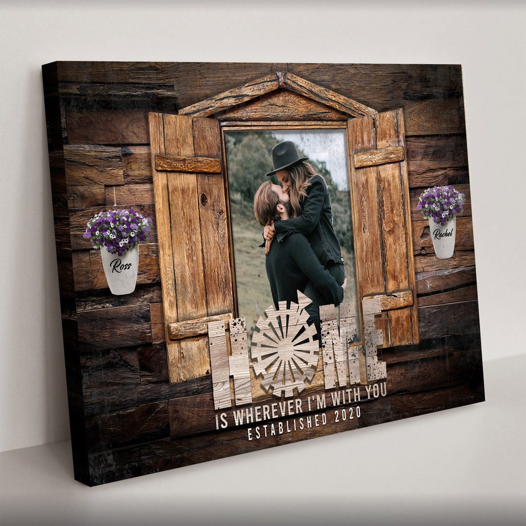 Wedding Gift Portrait Art Gift for Couple Canvas Art Home is Wherever I