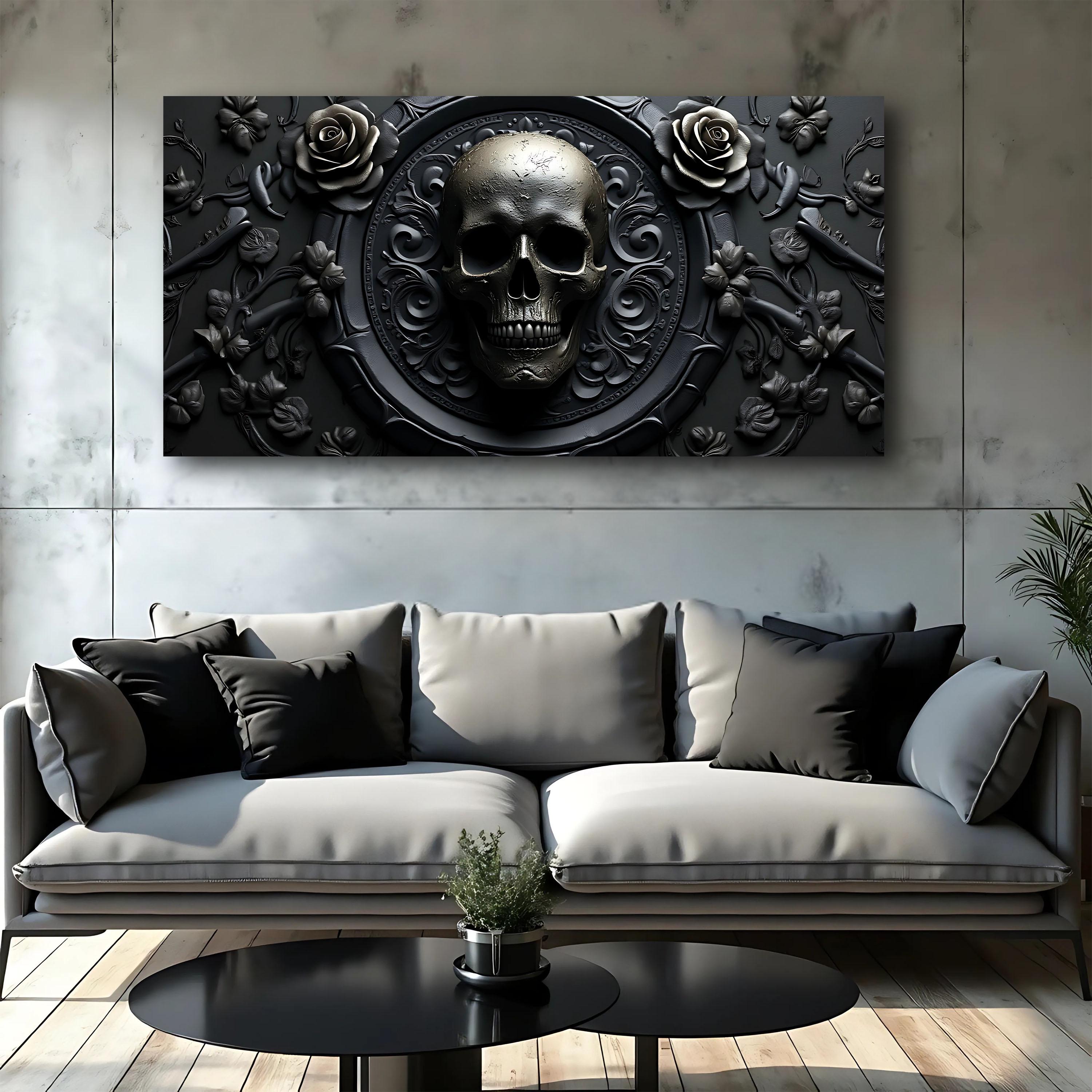 Rose and Skull Wall Art | Black Skull Wall Art Canvas | Gothic Rose ...