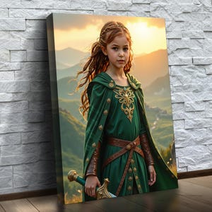 Celtic Warrior Queen Portrait | Custom Knight Portrait From Photo | Fantasy Warrior Portrait | Kids Room Decor | Unique Gift for Girls