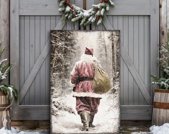 Vintage Santa Claus in Winter Forest Christmas Wall Art | Santa Claus Decor | Christmas Sign | Farmhouse Christmas Sign | Holiday Gift Art
