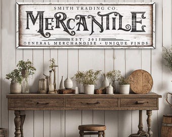 Personalized Mercantile Sign | Family Name Sign Wall Art | Trading Company Canvas Sign | General Store Canvas Decor | Rustic Farmhouse Decor