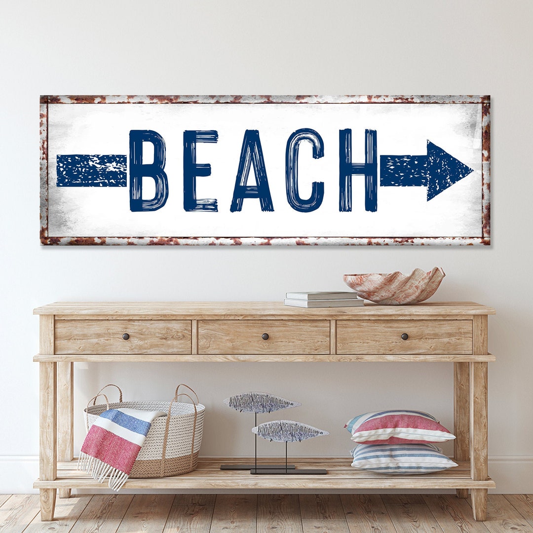 Beach Sign Beach Arrow Sign Beach House Wall Decor Coastal Wall Art