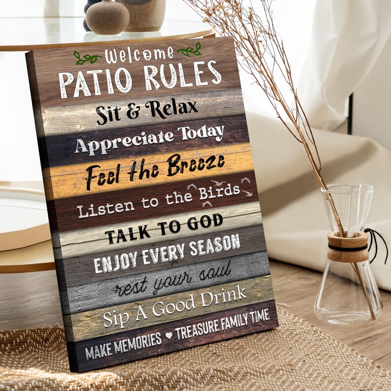 Rustic Outside Signs Patio Rules Sign Canvas Art | Rustic Outdoor Sign Decor | Farmhouse ...