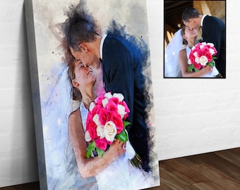 Couple Portrait Gift Canvas | Personalized Couple Portrait Wall Decor | Custom Watercolor Wedding Portrait Wall Art | Anniversary Gift Art