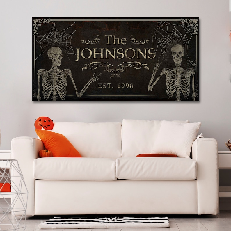 Halloween Sign Gothic Art Print, Halloween Skeleton Decor, Personalized Halloween Gift, Family Halloween Wall Art, Custom Gothic Wall Art bild 5