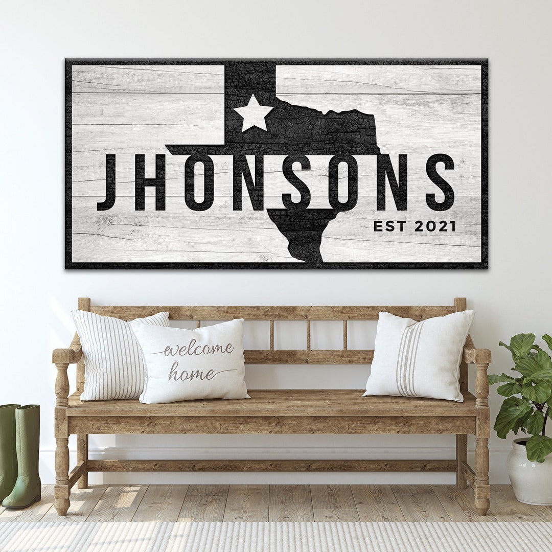 Family Established Sign | Custom Name Sign Texas Home Décor | Canvas ...