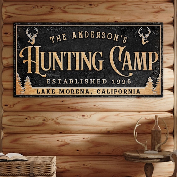 Hunting Camp Sign | Custom Hunting Sign | Personalized Gift For Hunter | Hunting Sign Wall Art | Deer Antler Canvas Art | Hunting Deer Sign