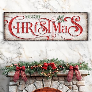 Vintage Christmas Wall Sign | Farmhouse Holiday Wall Art | Merry Christmas Sign | Vintage Christmas Wall Signs | Christmas Wall Décor
