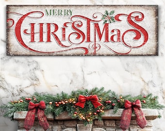 Vintage Christmas Wall Sign | Farmhouse Holiday Wall Art | Merry Christmas Sign | Vintage Christmas Wall Signs | Christmas Wall Décor