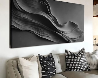 Arte de pared minimalista negro / Arte contemporáneo para el hogar / Decoración de pared en lienzo para sala de estar / Decoración de pared minimalista abstracta / Decoración de pared de oficina