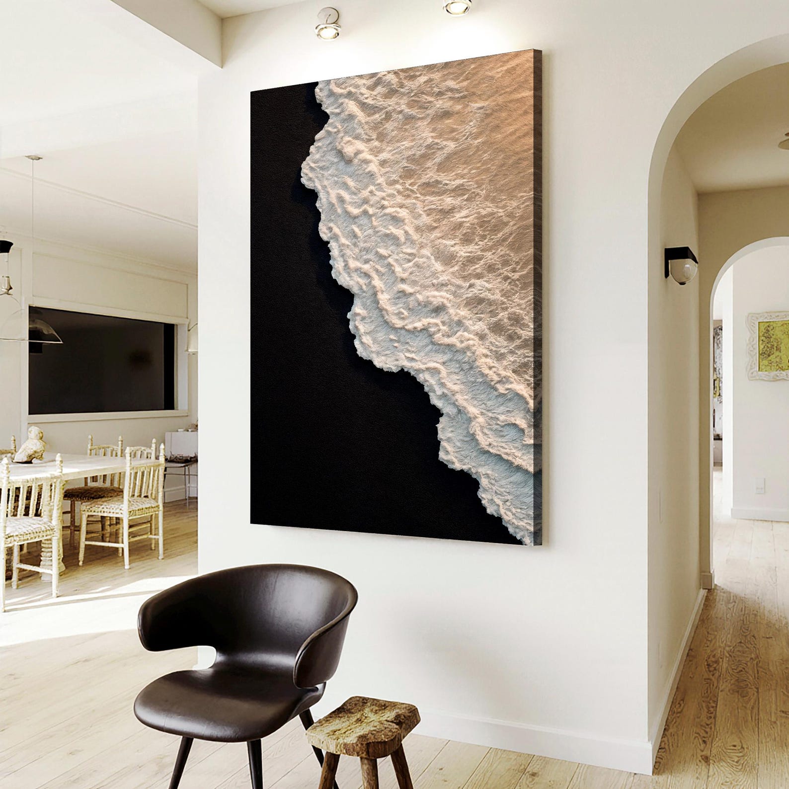 Black Sand Beach Abstract Wall Art | Ocean Waves Wall Art Canvas ...